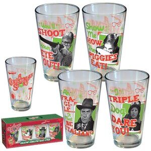 New! Boxed Set of 4 Pint Glasses A Christmas Story Movie Triple Dog Dare